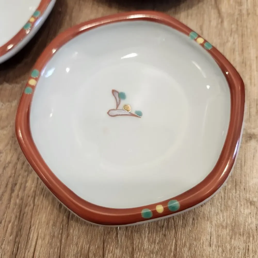 Arita Ware Riho Design Dishes Ceramic Condiment Sauce Sides w/ Wooden Box